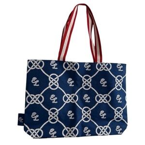 Esteé Lauder Navy Rope Print Tote with Red Stripe Handles NWOT